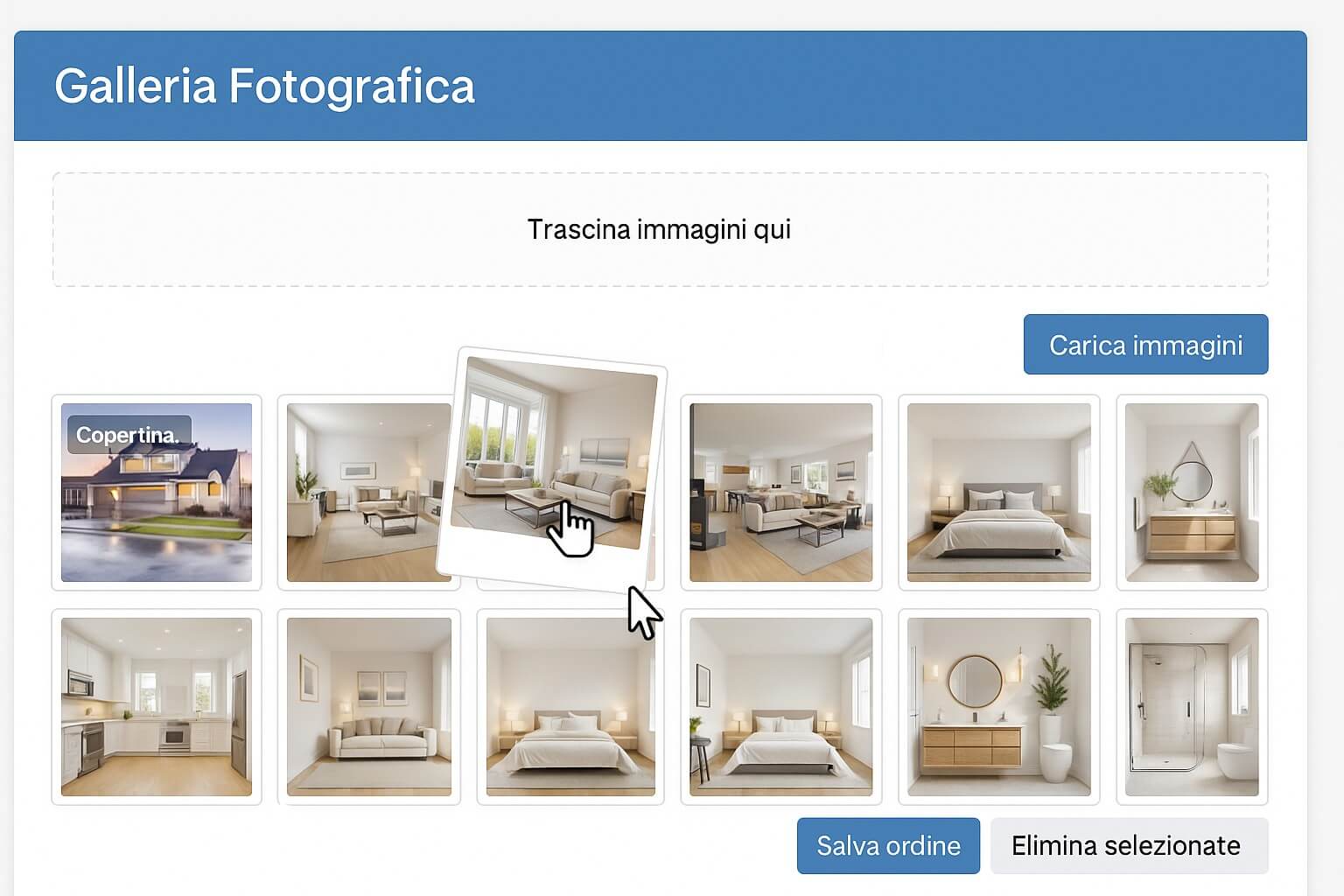 Come si carica e ordina una galleria fotografica di un immobile