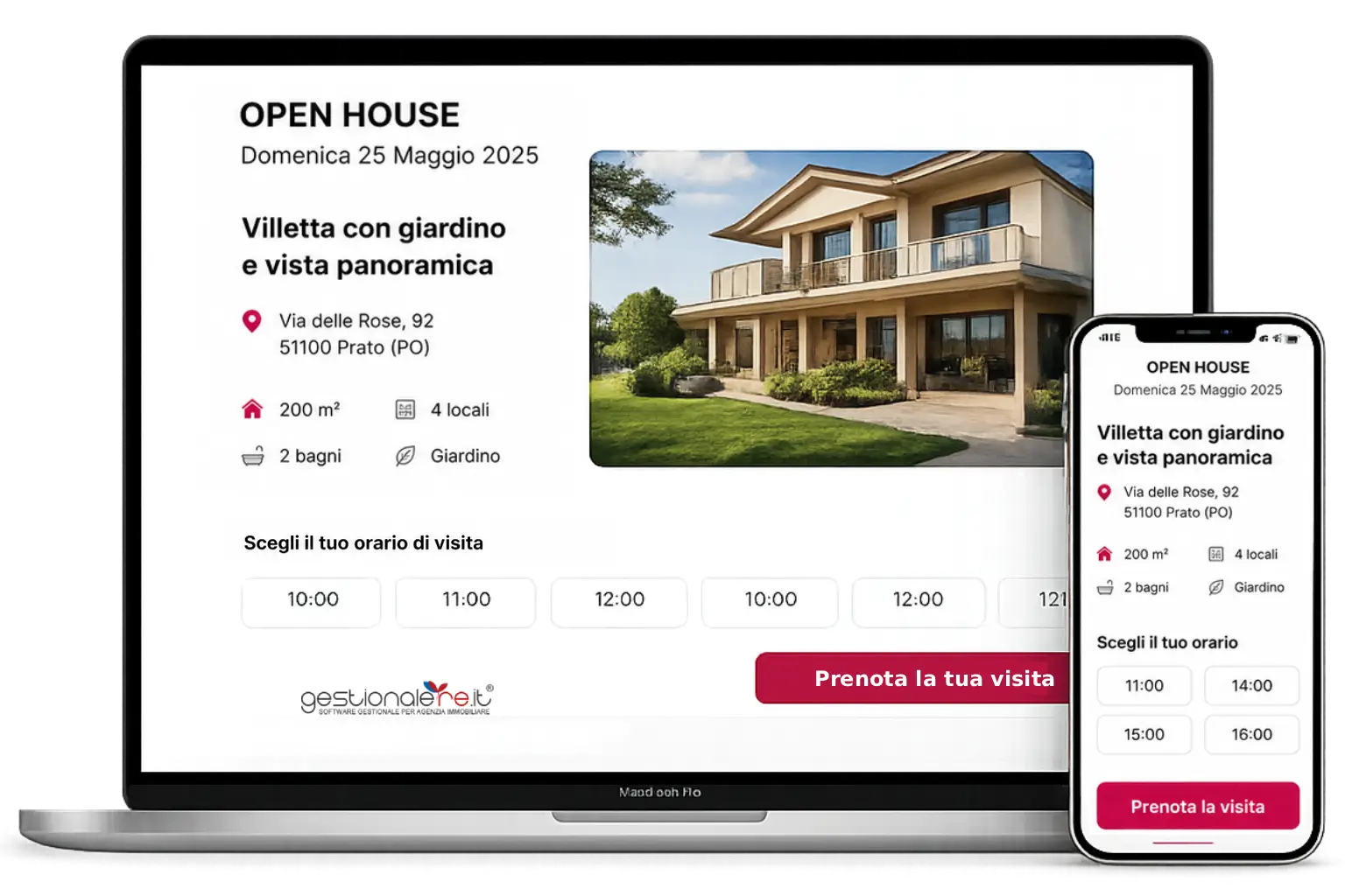 Pagina Open House immobiliare con slot di prenotazione online